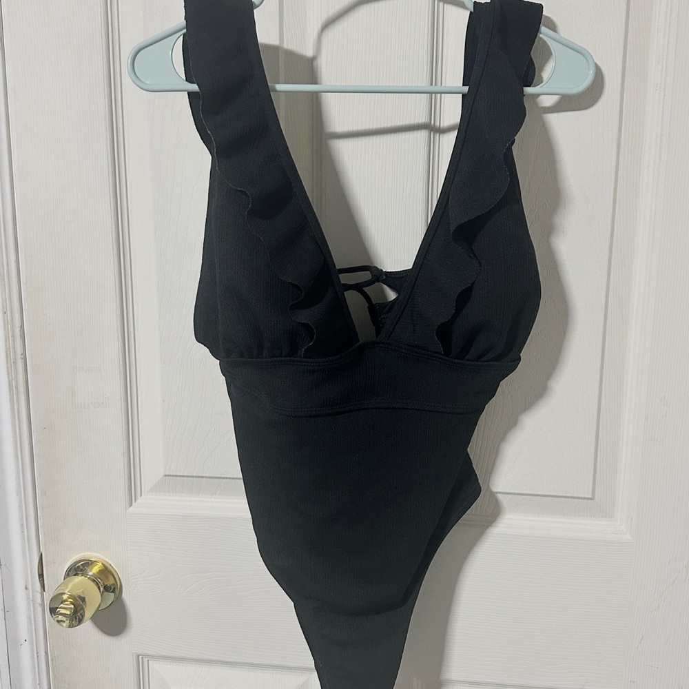 Black Ruffled One-Piece Swimsuit